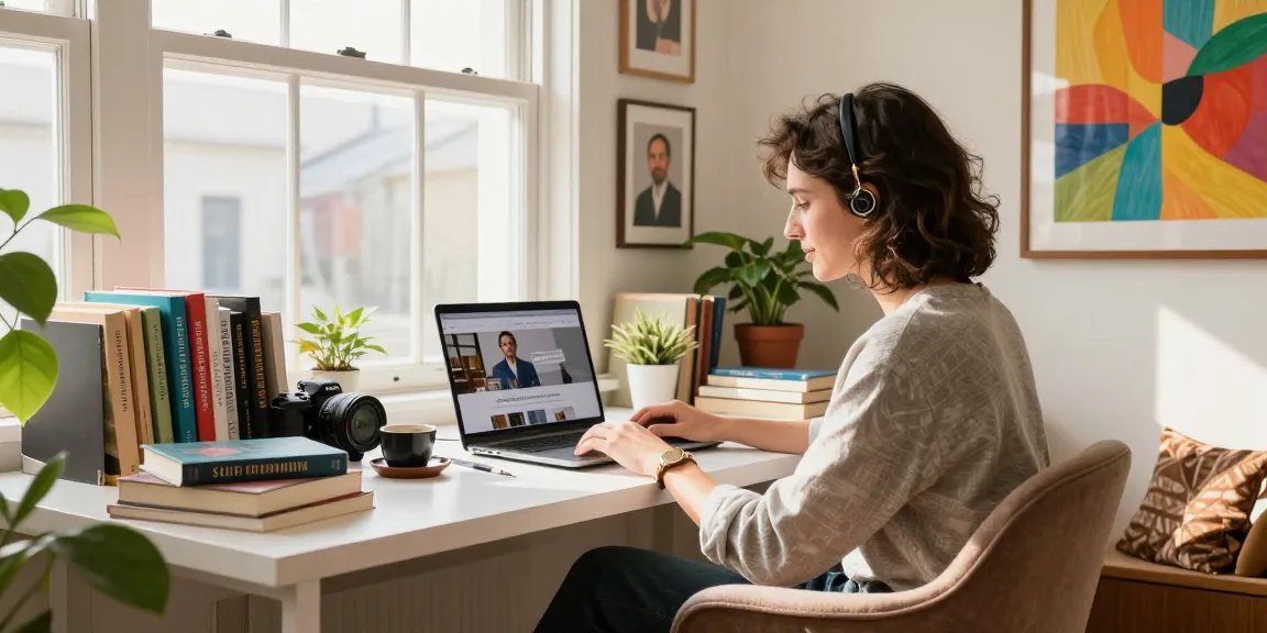 Scena tentang personal branding yang menampilkan individu di ruang kerja menginspirasi dengan laptop dan buku-buku, menggunakan kata kunci halte4d dengan tepat.